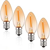 Emotionlite Night Light Bulbs, Amber LED C7 Bulb, 4W 5W 6W 7W Equivalent, E12 Candelabra Base, Salt Lamp and Nightlight Replacement Bulb, 0.6W, Amber Yellowish 2200K, 50LM, 4 Pack