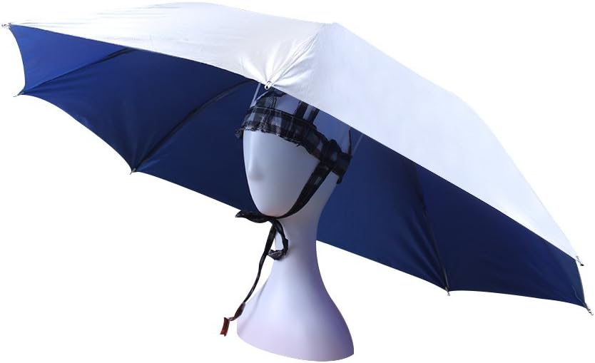 JANGANNSA UV Protection Umbrella Hat Double Canopy Ventilative for Fishing Gardening Headwear Sun Rain Cap (Blue)