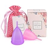 AirCream Menstrual Cups - Set of 2 Cups - Economical Feminine Alternative Protection to Cloth Sanitary Napkins and Tampons - No Leak - Comfortable and Soft - Have A Happy Period (Large&Small)