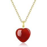 COAI Carnelian Necklace for Women, 18K Gold Plated Stainless Steel Chain Red Heart Necklace for Women
