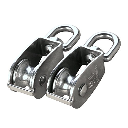 HUICAO 2Pcs M15 Silver Single Pulley Block 304 Stainless Steel Single Wheel Wirerope Traction Trolley Crane Swivel Hook Pulley Roller Loading 35kg