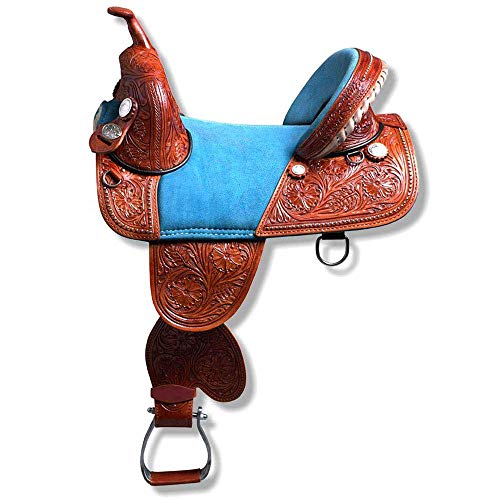 Manaal Enterprises Adult Western Pleasure Trail Barrel Racing Premium Leather TREELESS Horse Saddle Tack Size 14″ to 18″ Inch Seat Available (14.5″ Inch Seat)