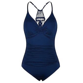 ESAILQ Damen Halfter Einteilige BadeanzüGe Braid Macrame Geraffte Bauch Kontrolle Bademode