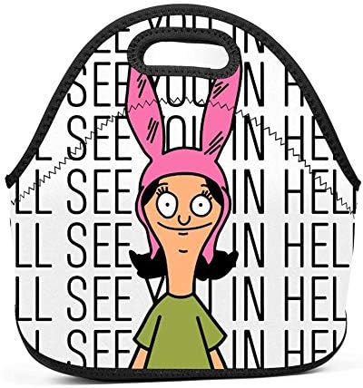 Neoprene Lunch Bag -Removable Shoulder Strap-Large Size Reusable Lunch Handbag, Bob's Burgers Love You But You're Terrible Tote Waterproof Travel Picnic Carry Case Lunchbox with Zipper for Womens Mens