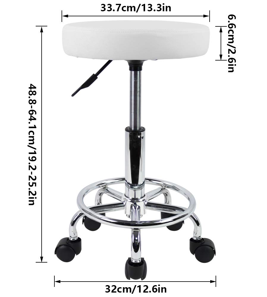 KKTONER PU Leather Round Rolling Stool with Foot Rest Swivel Height Adjustment Medical Spa Drafting Salon Tattoo Work Office Massage Stools Task Chair White Small (White): Furniture & Decor