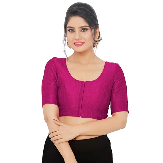 Women'S Plain Mulburry Silk Padded Front Open Hooks Elbow Sleeves Saree Blouse (X-766.ELB)
