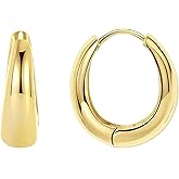 BG&WLing Chunky Gold Hoop Earrings for Women 14K Gold Plated Sterling Silver Post Hoop Earrings Curved Small Huggie Earring Trendy Jewelry Gift