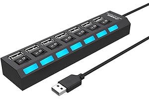 barsone Multi Port USB Hub Splitter, 7-Port USB 2.0 Hub for Laptop, USB Port Expander with On/Off Individual Switch Compatible for All USB Device