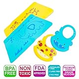 Waterproof Bibs - Best Baby Bibs For Boys & Girls - Includes 2 BONUS Silicone Mats! Soft, Adjustable & Easy To Clean - Great For Protecting Your baby's clothes & Saving More Time Cleaning After Meals!