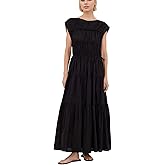 calbatic Women Pleated Ruched Tiered Maxi Dress Sleeveless Patchwork Ruffle Hem A Line Flowy Summer Elegant Long Dress