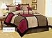 7 Piece Burgundy Brown Black Bed in a Bag Micro Suede Cal (California) King Comforter Set with accent pillows
