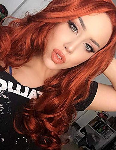 Xiweiya Long copper red Wig Long wavy Wig Mermaid Synthetic 360# Red Lace Front Wigs hair replacement wig Free part wig Long Soft Wig Heat Resistant Fiber for Women Drag Queen Party Makeup 24 Inch