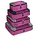 Homdox 4 Piece Set Packing Cubes with Laundry Bag (Honeycomb Fabric Rose Red)