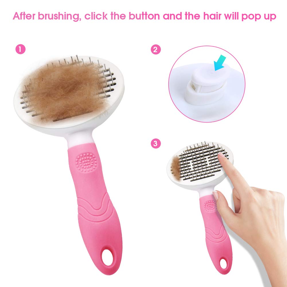 Dog Brush Cat Brush Dog Grooming Brushes Dog Hair Brush with Rounded Pin Comfortable Self Cleaning Pet Brush for Dogs and Cats with Long or Short Hair Blood Circulation Massage Skin-Friendly Pink