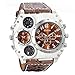 Avaner Mens Military Quartz Wrist Watch PU Leather Strap Big Face Two Time Zone Analog Display Compass Thermometer Decorative Dial Sport Watch