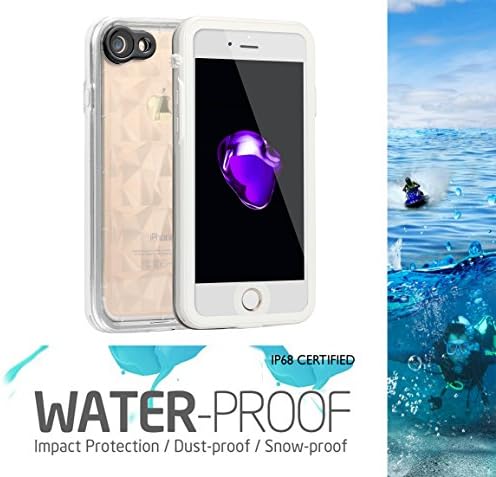 iPhone 7 4.7" Waterproof Case REDPEPPER Full-Sealed 360° Waterproof Cover 6.6ft/2M IP68 Underwater Housing Shockproof Dustproof Sensitive Touch ID w/ Clear Crystal-Pattern Back Case (4.7 white)