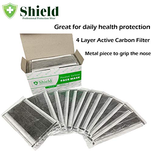 Professional Disposable Face Mask with Carbon Filter (4-Ply) with Earloop for Virus, Bacteria, Germ, Dust, Pollen, Particle Protection (50)