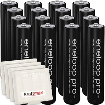 Kraftmax 16er-Pack Panasonic Eneloop PRO XX AAA / Micro Akkus - Neueste Generation - 950 mAh Hochleistungs Akku Batterien in 