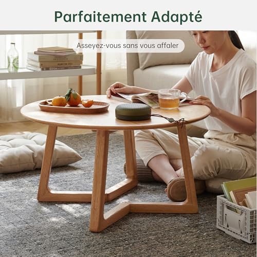 YESWOOD Solid Oak Coffee Table, Modern Design, Inclined Legs, Round Coffee Table for Living Room, 75 x 75 x 40 cm, Natural Oak