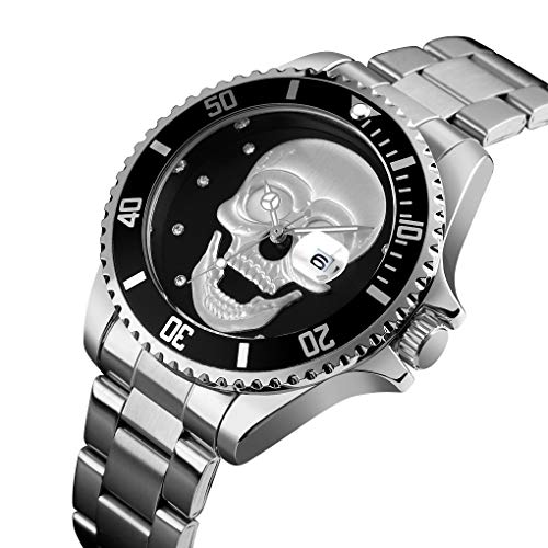 Skull Watches for Men Luminous 3D Skeleton GMT Unidirectional Bezel 30M