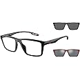Emporio Armani Men's EA4189U Universal Fit Prescription Eyewear Frames with Two Interchangeable Sun Clip-Ons Rectangular, Shiny Black/Clear/Dark Grey/Grey Mirrored, 55 mm