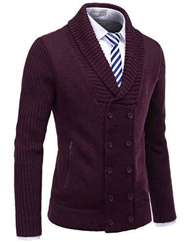 Mens Shawl Collar Double Button Down Winter Cardigan Sweaters