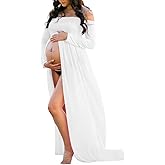 Mommy Jennie Maternity Dress Off Shoulder Long Sleeve Split Front Chiffon Gown for Photoshoot