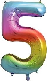 Unique 5-Shaped Rainbow Foil Balloon 86cm Party Birthday Decor