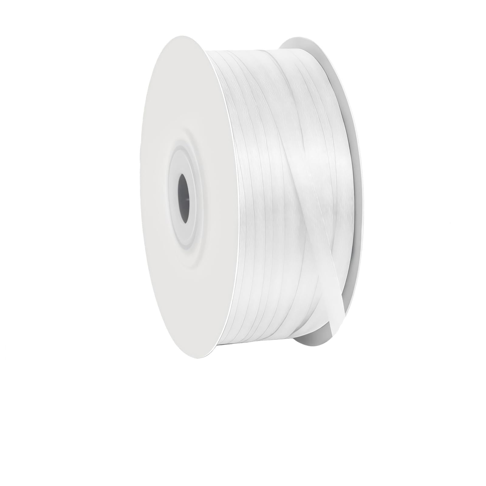 White Ribbon 3mm for Gift Wrapping 91M,White Satin Ribbon 3mm Thick for Crafting Cake,Hair Bow,Polyester Ribbon Christmas Decoration,Wedding Car Decor