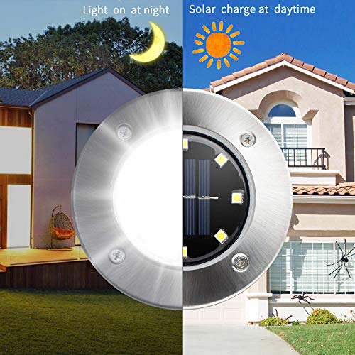 CFKJ 12 Pack Solar Powered Disk Lights, 8LED Solar Pathway Lights Solar Ground Lights,Solar Garden Light Outdoor Waterproof Garden Landscape Lighting for Yard Deck Lawn Patio Walkway-White (12) - Thumbnail 6