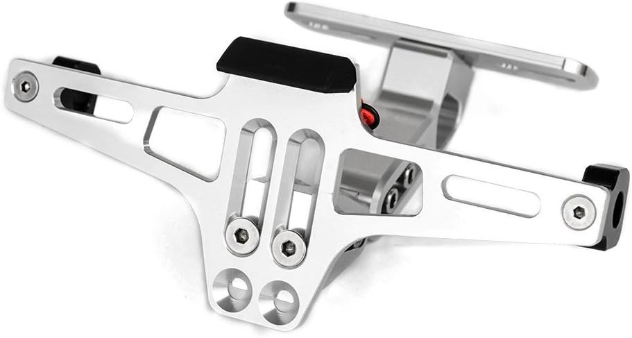 Nawenson New Styling Universal Motorcycle Motorbike Adjustable Aluminum License Number Plate Holder Bracket With Plate LED ligh (Silver)