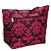 Women's Black & Pink Floral Damask Scroll Print Beach Shopper Tote Bag