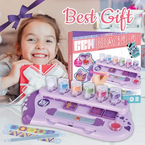 Diamond Art Bracelet Making Kit for Kids, 10 PCS DIY Multicolor Gem Friendship Bracelets Craft Set for Girls Ages 6-12, Creative Jewelry, Safe & Fun Easter Birthday Gift for Children