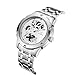 Stainless Steel Band Skeleton Dial Mechanical Wrist Watch for Men (White Dial)