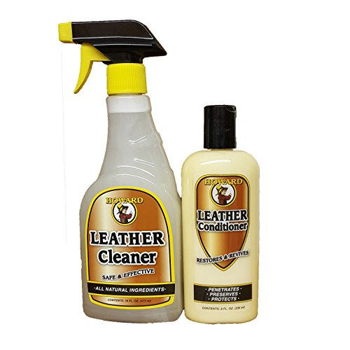 Howard Auto Leather Cleaner and Conditioner Kit, Deeply Penetrates into Seats and Upholstery, Use for Cars, Motorcycle Seats, Saddles and Tack, Keep your Leather Smooth and Soft, 12 oz each.