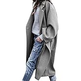 chouyatou Women's Casual Notched Lapel Single Breasted Work Office Wool Trench Pea Coat