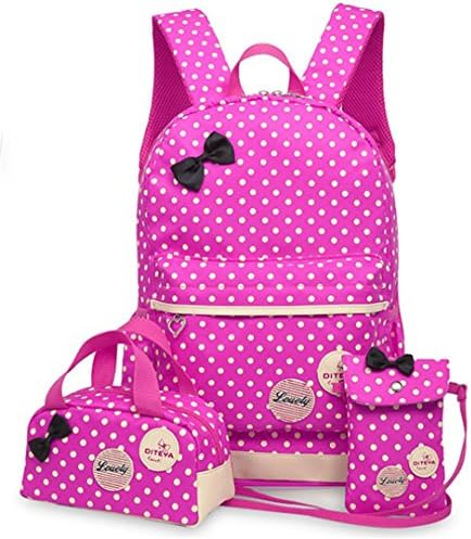 Igeolyi Girls Cute Lunch Backpack Ultralight Waterproof Student Backpack School Bag 3pcs Rose Red