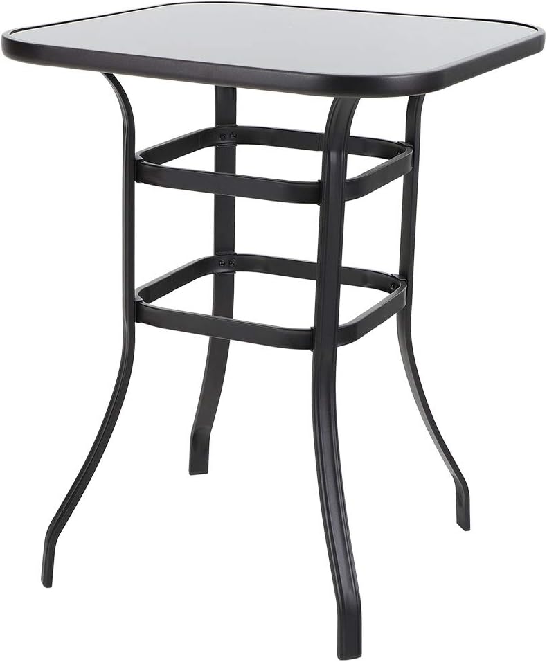 Amazon Com Phi Villa Outdoor Bar Table Bar Height Tall Patio Bistro Table Metal Frame Tempered Glass Table High Top Black Kitchen Dining