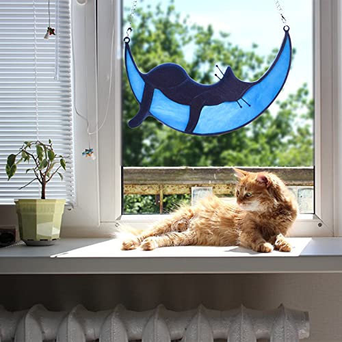Black Cat Memorial Gifts, 2 Pcs Cat Decor Suncatcher, Window Suncatcher Cat on Moon Memorial Gifts, Gifts for Cat Lovers