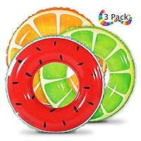 Fruit Pool Float, Watermelon Orange Lemon Swim Tube Ring, Inflatable Swim Pool Party Inner Tube for Kids, 3 Style Summer Pool Toy for Fun