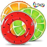 Fruit Pool Float, Watermelon Orange Lemon Swim Tube Ring, Inflatable Swim Pool Party Inner Tube for Kids, 3 Style Summer Pool Toy for Fun