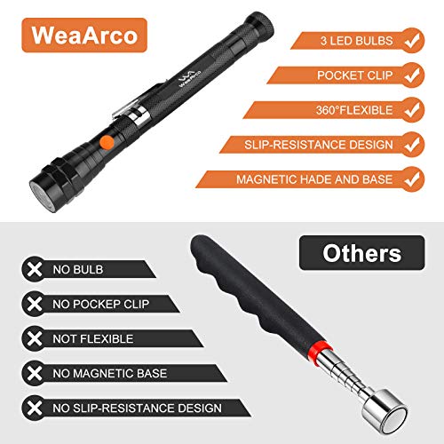 Weaarco Magnetic Pickup Tool with LED Bulb, Telescoping Pickup Gadget Tool, Gifts for Dad, Boyfriend, Husband, Handymen