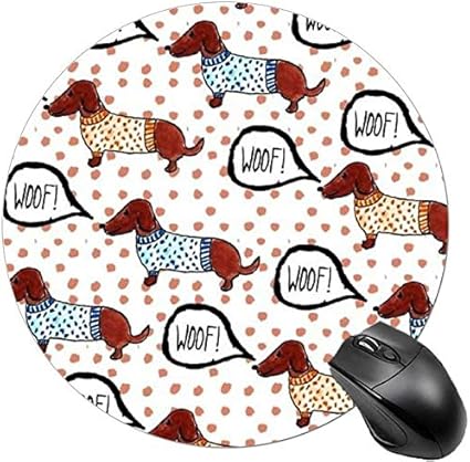 Amazon 子供のための丸いマウスパッドかわいいマウスマットラップトップマウスパッドかわいい3匹の子猫 Dachshunddog Woofdots水彩 文房具 オフィス用品 文房具 オフィス用品