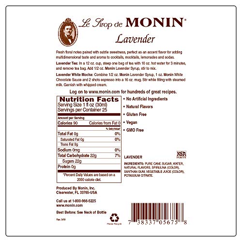 Monin Lavender Syrup Box Set, Aromatic and Floral, Natural Flavors