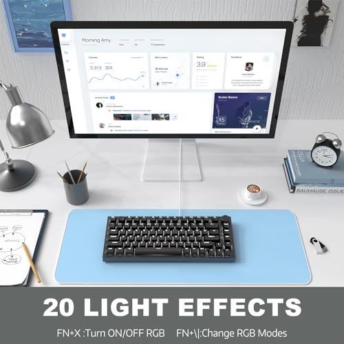 ATTACK SHARK Ajazz AK820 Mechanical Keyboard with with CNC Knob Control,75% Gasket Mount Keyboard and Detachable USB Wired Gaming Keyboard for Wind/Mac,White Light,NKRO,Blue Clicky Switch(Black)