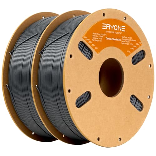 ERYONE PETG Carbon Fiber Filament 1.75 mm +/-0.03mm, 2KG Bundle PETG CF 3D Drucker Filament, 2 kg(1Spule*2), Dark Grey+Dark Grey