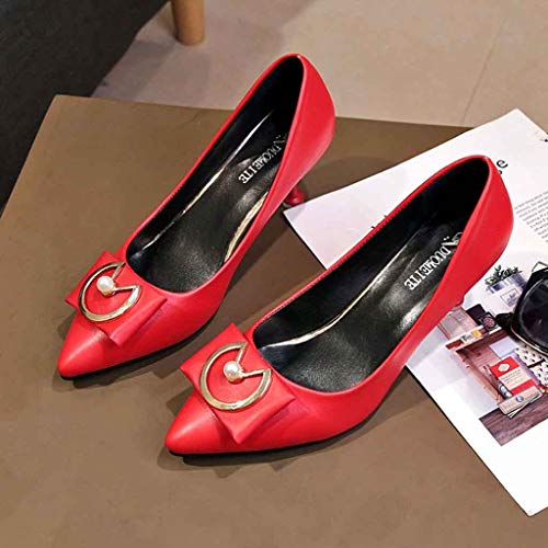 SMALLE ◕‿◕ Pumps Shoes Women Office, 2019 Women Fashion Pointy Closed Toe Formal Mid Heels Pumps Thin Heels Red