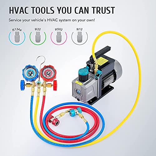Orion Motor Tech AC Gauges and Vacuum Pump, 3 Way AC Gauge Set with 5FT