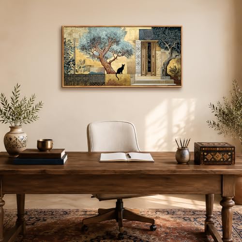 SERIMINO Modern Living Room Decoration Paintings, Large Decorative Canvas, Vintage Decorative Sheets, Landscape Paintings Artistic Bedrooms, Hallways, Dining Room Room 50 x 100 cm | Patio Tonos Dorados, Lona Mate, Impresión Hd, Instalación Sencilla, Multi Espacios