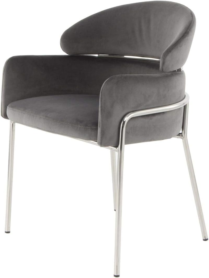 One Couture Velvet Chair Chrome Silver Arm Rest Modern Living Room Dining Chair Chairs Grey